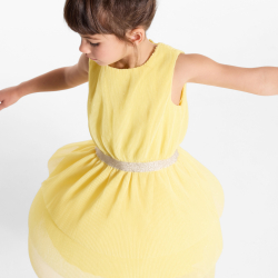 فستان أصفر مزين بالترتر بدون أكمام للفتيات